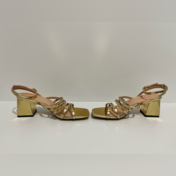 J Crew Layne strappy sandal block heel in gold metallic leather CA048 NEW NO BOX - Picture 7 of 10